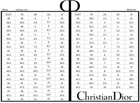 dior sneakers size chart.